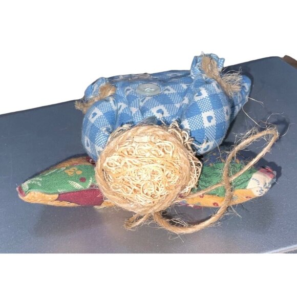 Handcrafted Patchwork Angel Doll With Blue Gingham Dress & Button Details - Picture 3 of 6